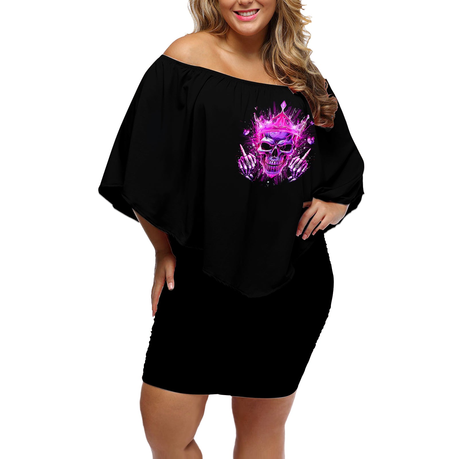 queen-skull-off-shoulder-short-dress-bitch-im-not-a-princess-im-the-fucking-queen