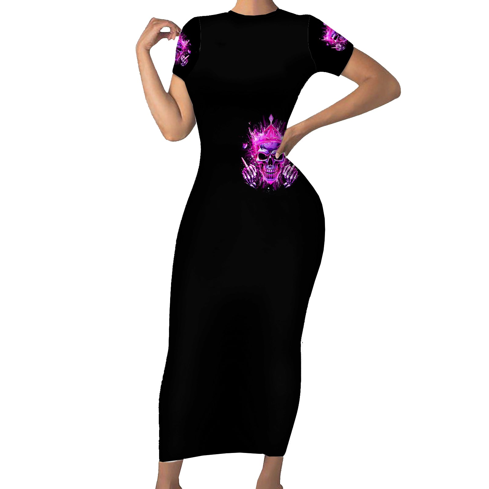 Queen Skull Short Sleeve Bodycon Dress Bitch I'm Not A Princess I'm The Fucking Queen