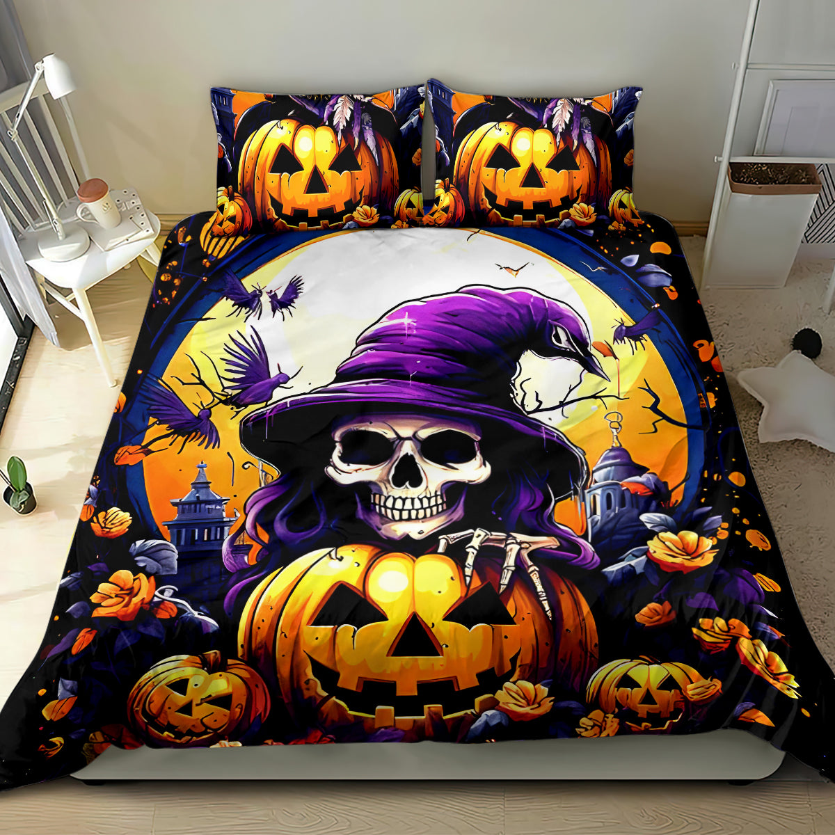 Pumpkin Witch Skull Bedding Set In My Defense The Moon Was Full And I Was Left Unsupervided