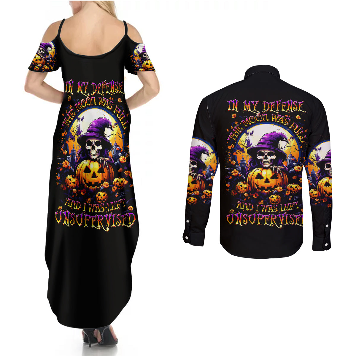 pumpkin-witch-skull-couples-matching-summer-maxi-dress-and-long-sleeve-button-shirts-in-my-defense-the-moon-was-full-and-i-was-left-unsupervided