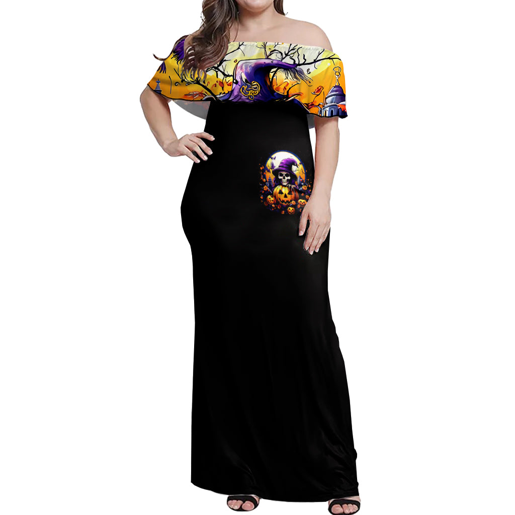 Pumpkin Witch Skull Off Shoulder Maxi Dress In My Defense The Moon Was Full And I Was Left Unsupervided