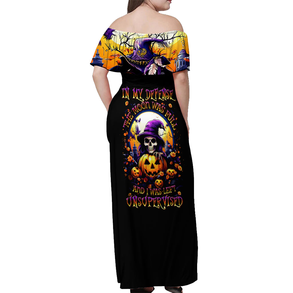 Pumpkin Witch Skull Off Shoulder Maxi Dress In My Defense The Moon Was Full And I Was Left Unsupervided