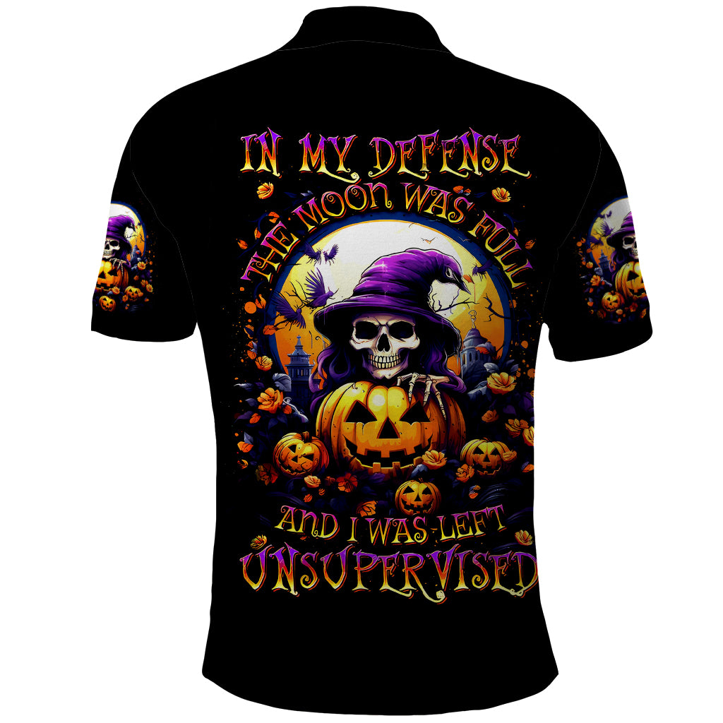 Pumpkin Witch Skull Polo Shirt In My Defense The Moon Was Full And I Was Left Unsupervided