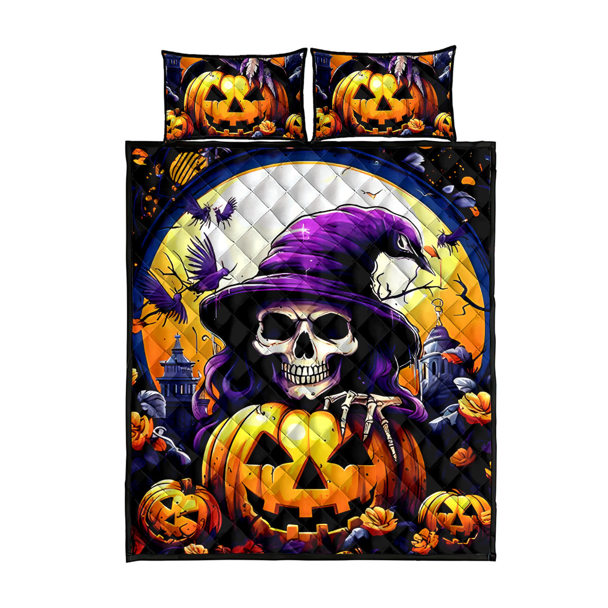 Pumpkin Witch Skull Quilt Bed Set In My Defense The Moon Was Full And I Was Left Unsupervided