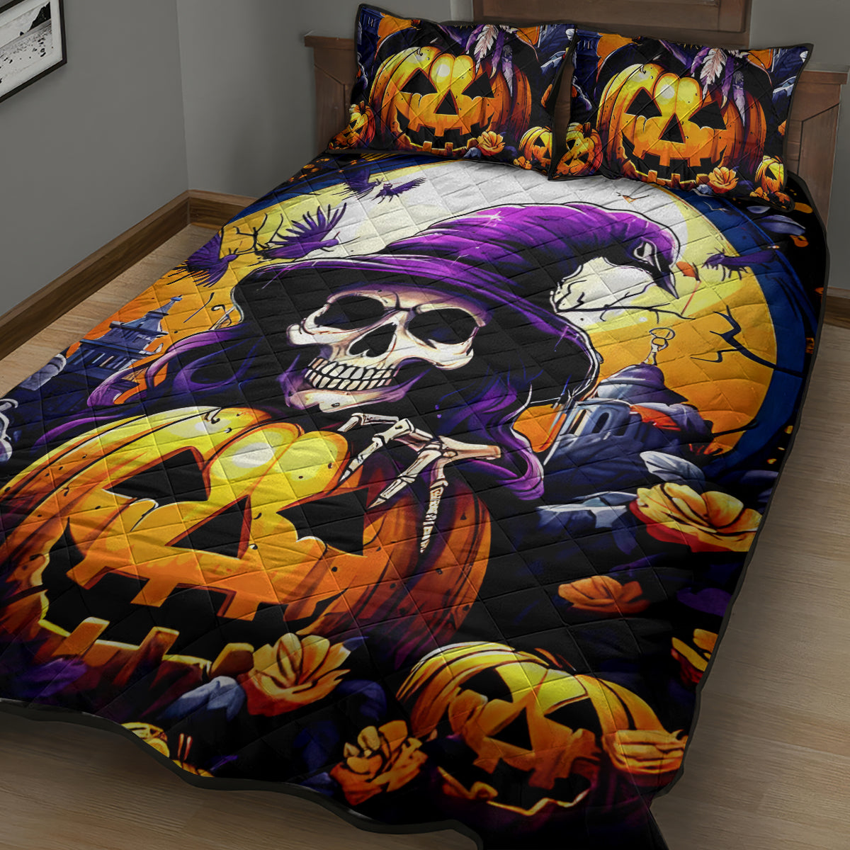 Pumpkin Witch Skull Quilt Bed Set In My Defense The Moon Was Full And I Was Left Unsupervided