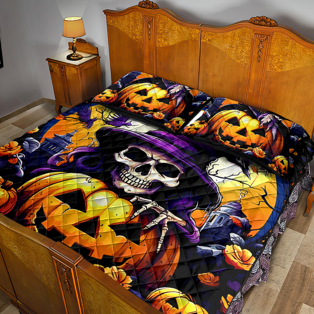 Pumpkin Witch Skull Quilt Bed Set In My Defense The Moon Was Full And I Was Left Unsupervided