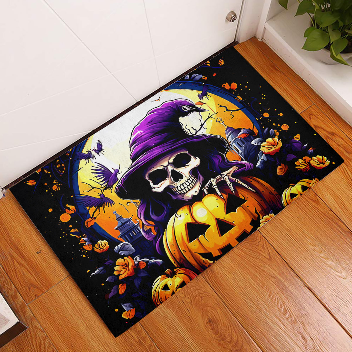 Pumpkin Witch Skull Rubber Doormat In My Defense The Moon Was Full And I Was Left Unsupervided