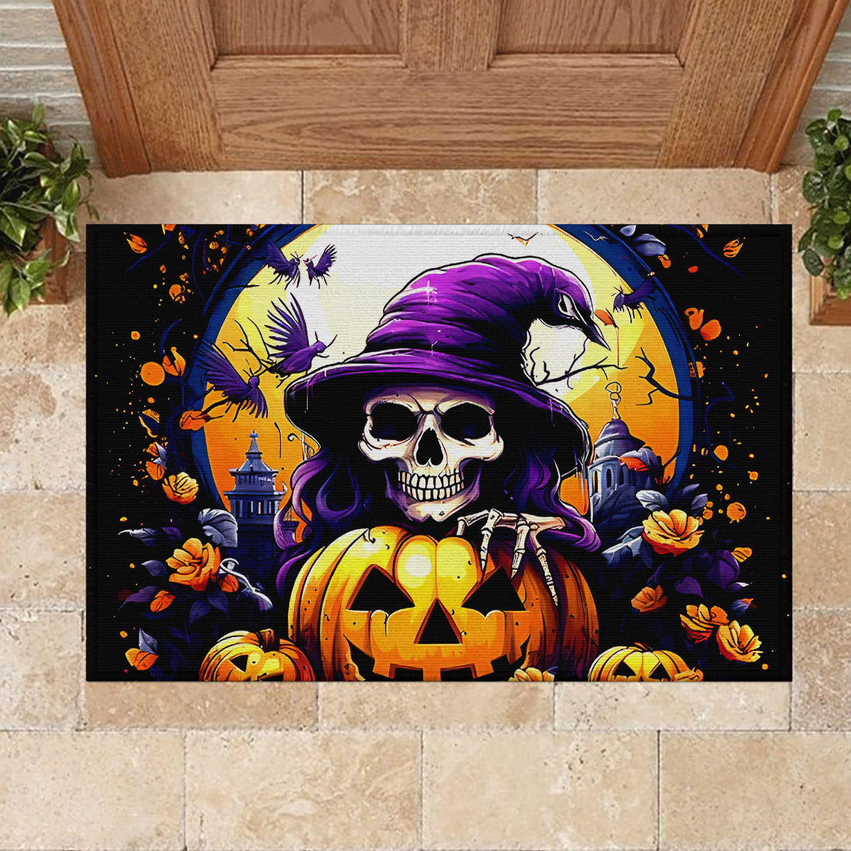 Pumpkin Witch Skull Rubber Doormat In My Defense The Moon Was Full And I Was Left Unsupervided