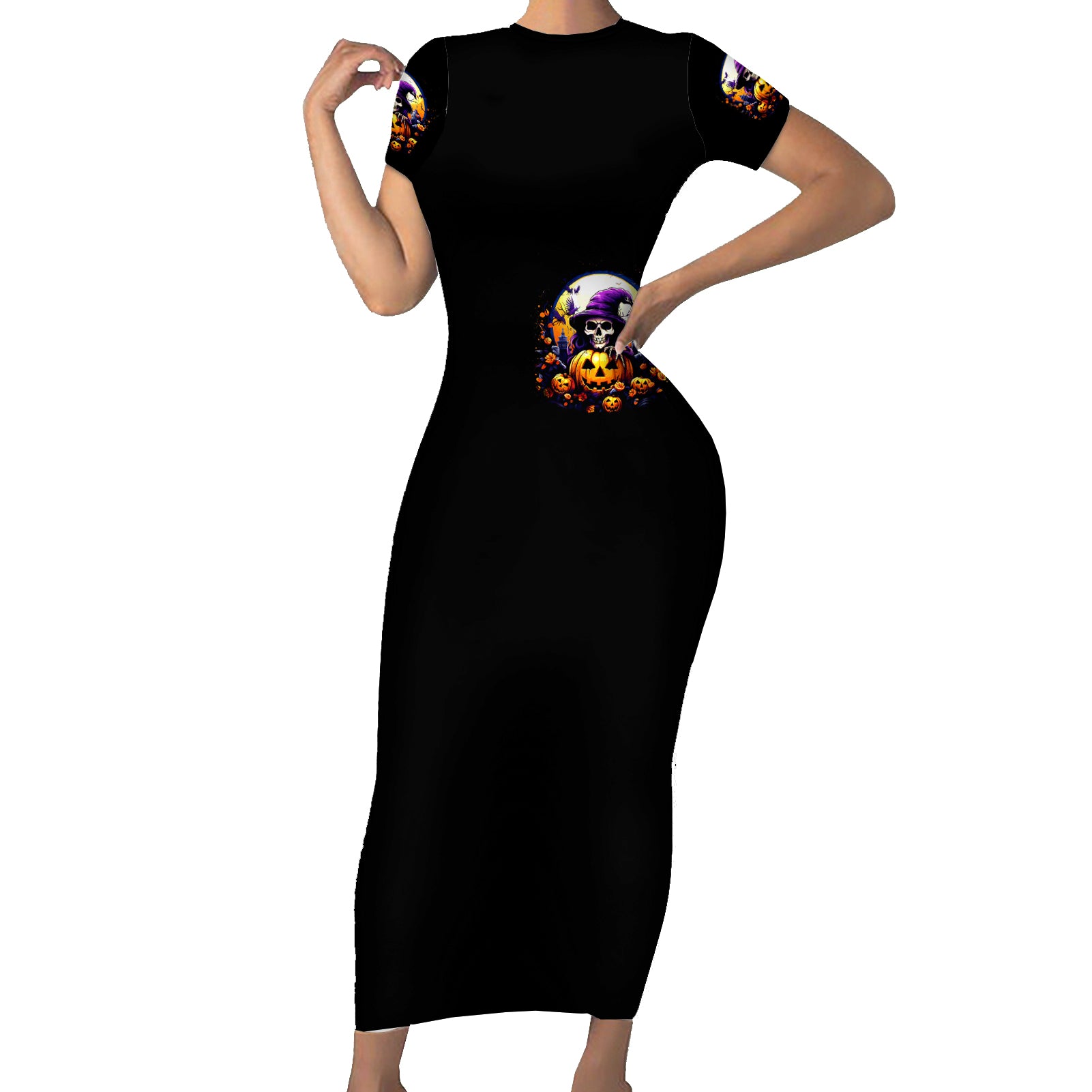 Pumpkin Witch Skull Short Sleeve Bodycon Dress In My Defense The Moon Was Full And I Was Left Unsupervided