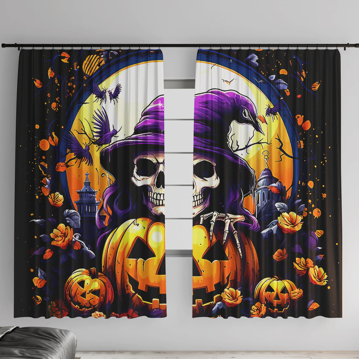 Pumpkin Witch Skull Window Curtain In My Defense The Moon Was Full And I Was Left Unsupervided