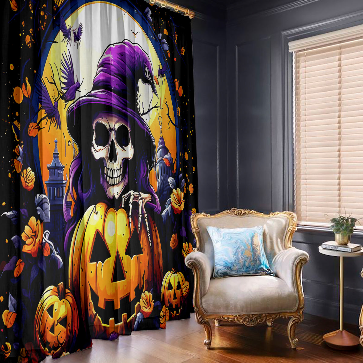 Pumpkin Witch Skull Window Curtain In My Defense The Moon Was Full And I Was Left Unsupervided