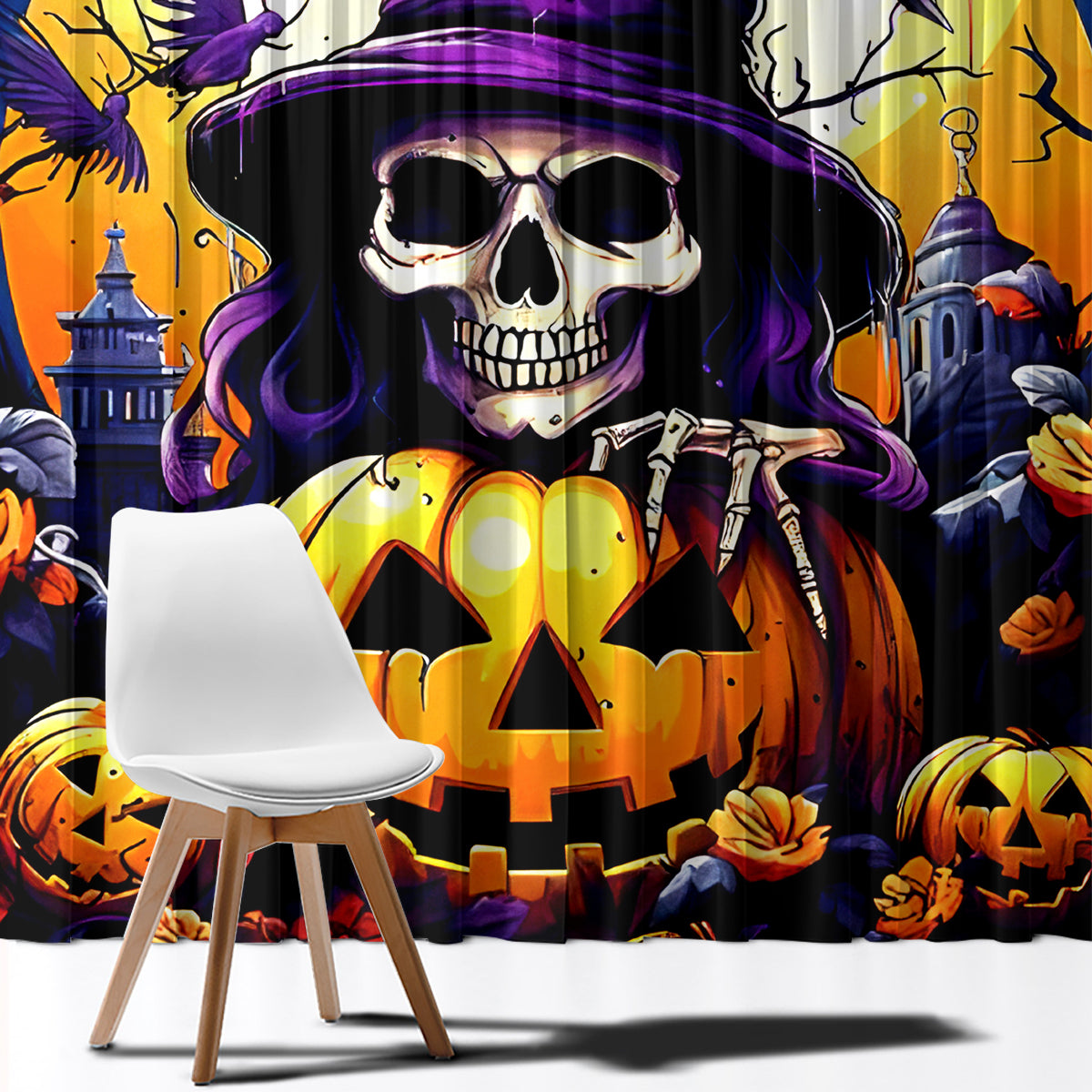 Pumpkin Witch Skull Window Curtain In My Defense The Moon Was Full And I Was Left Unsupervided