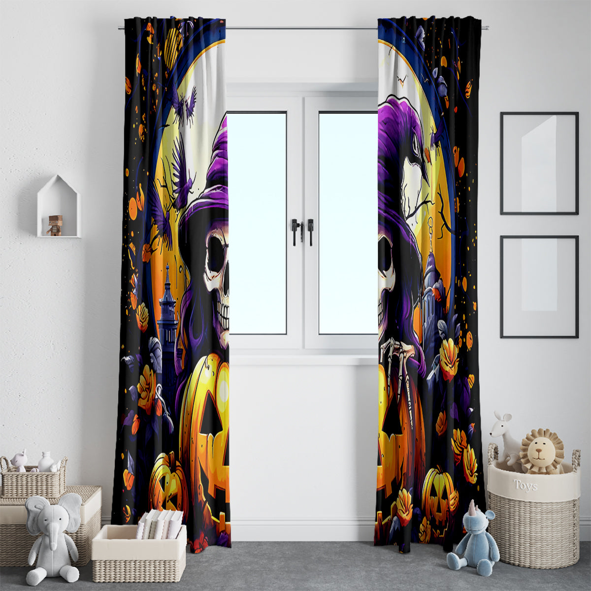 Pumpkin Witch Skull Window Curtain In My Defense The Moon Was Full And I Was Left Unsupervided