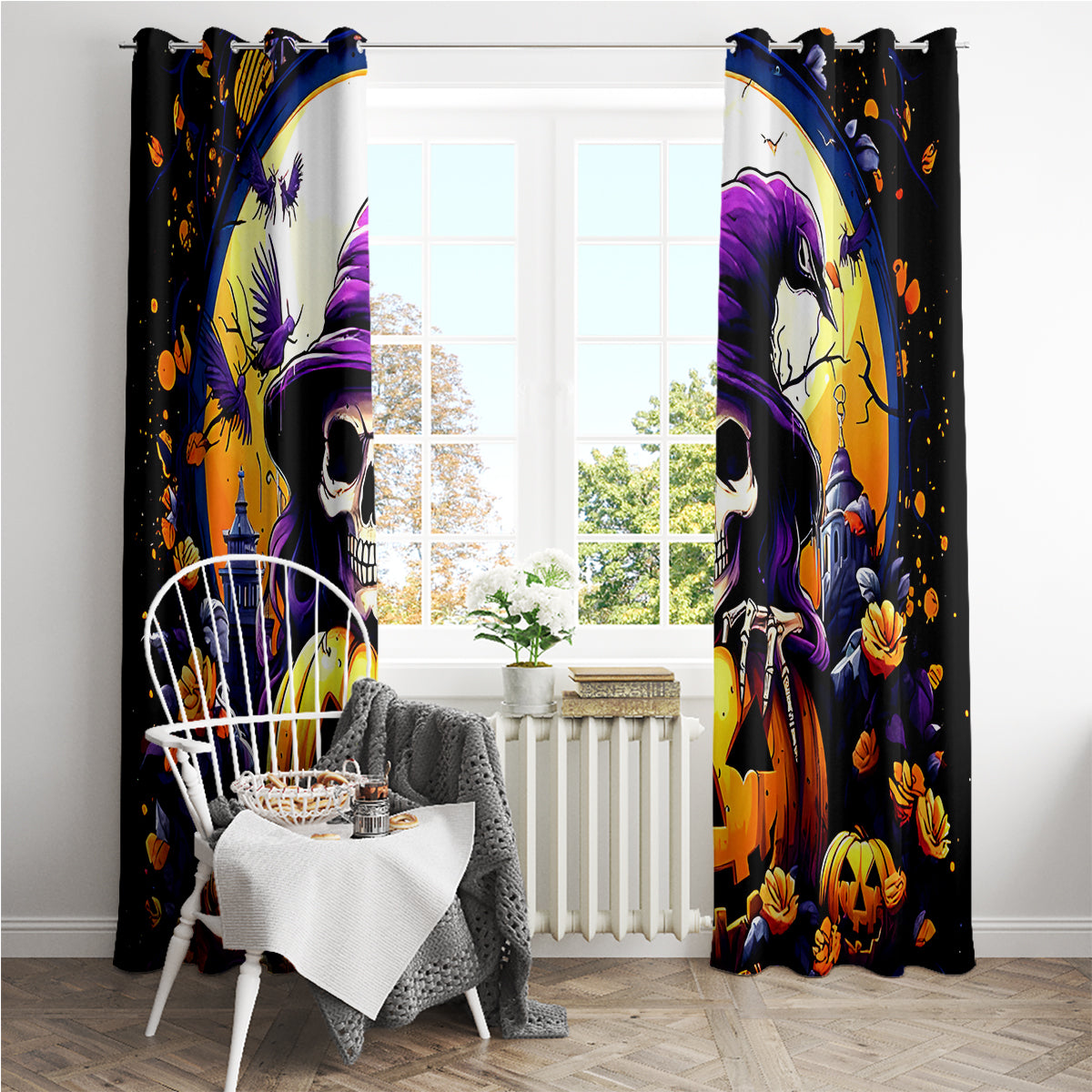 Pumpkin Witch Skull Window Curtain In My Defense The Moon Was Full And I Was Left Unsupervided
