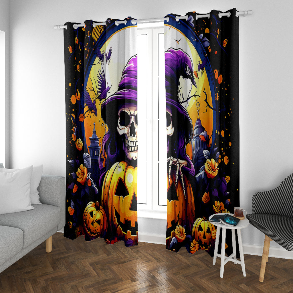 Pumpkin Witch Skull Window Curtain In My Defense The Moon Was Full And I Was Left Unsupervided