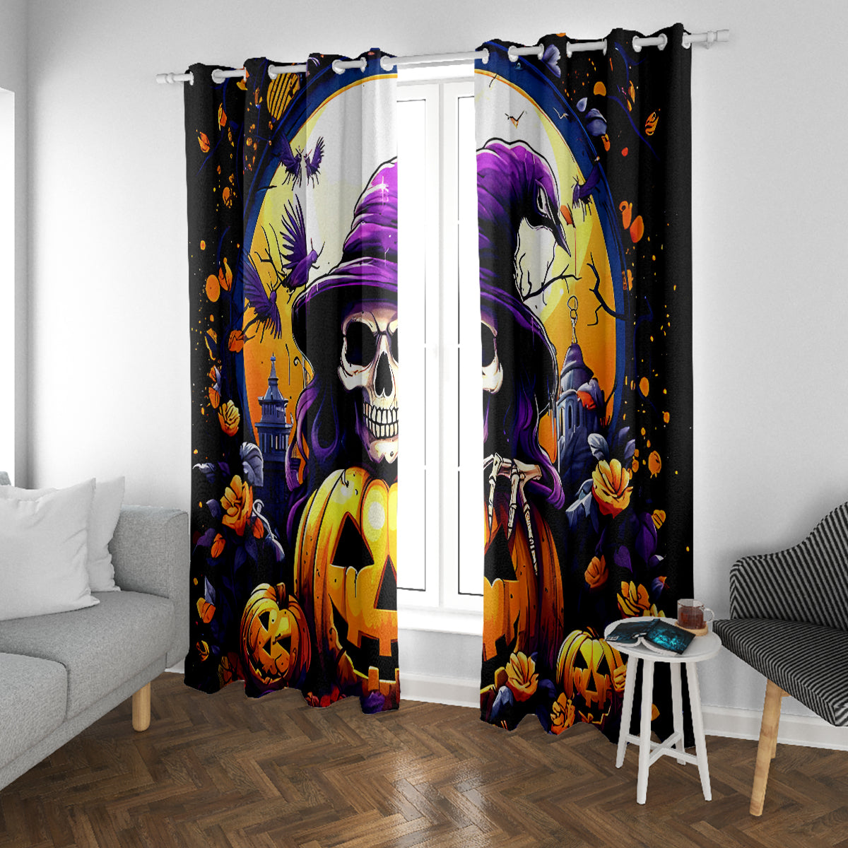 Pumpkin Witch Skull Window Curtain In My Defense The Moon Was Full And I Was Left Unsupervided