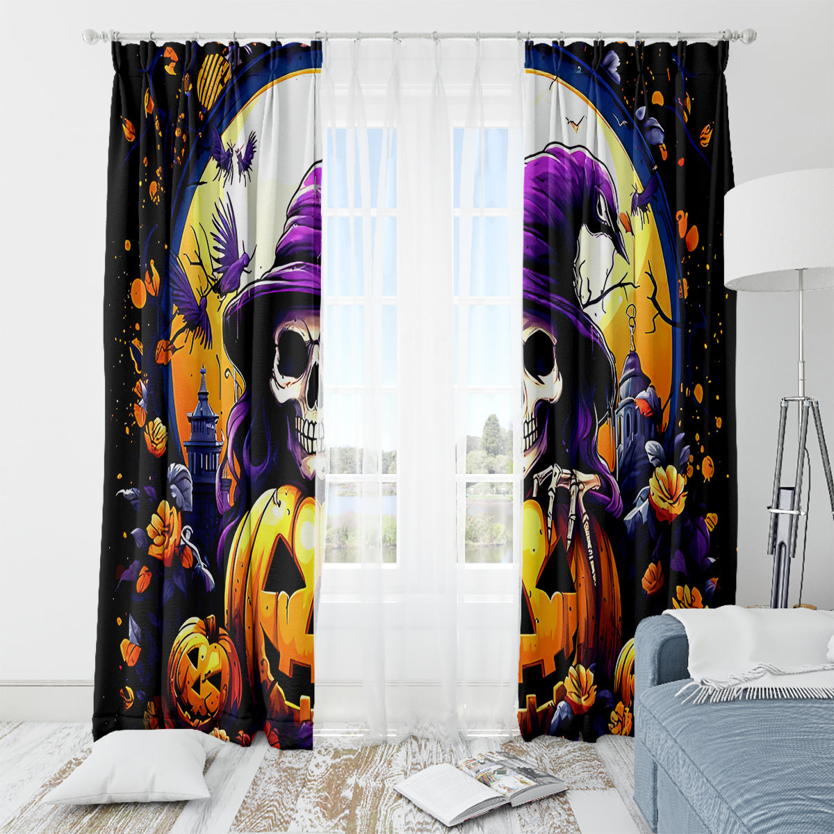 Pumpkin Witch Skull Window Curtain In My Defense The Moon Was Full And I Was Left Unsupervided