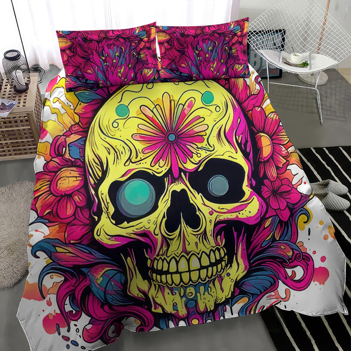 Flower Skull Bedding Set Judge Me When You're Perfect Otherwise Shut Up