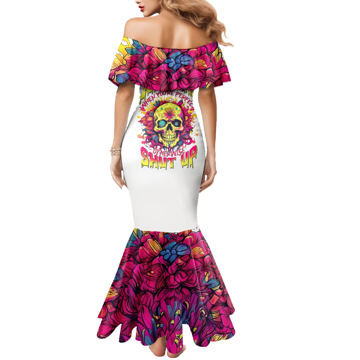 Flower Skull Mermaid Dress Judge Me When You're Perfect Otherwise Shut Up
