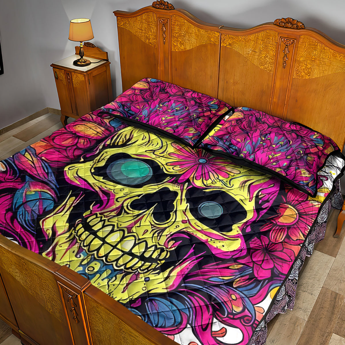 Flower Skull Quilt Bed Set Judge Me When You're Perfect Otherwise Shut Up