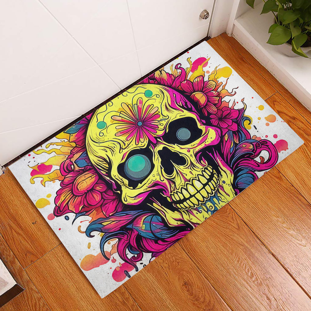 Flower Skull Rubber Doormat Judge Me When You're Perfect Otherwise Shut Up