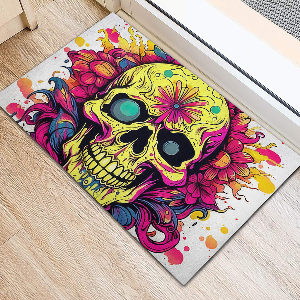 Flower Skull Rubber Doormat Judge Me When You're Perfect Otherwise Shut Up