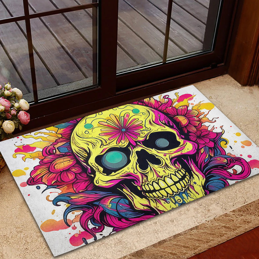 Flower Skull Rubber Doormat Judge Me When You're Perfect Otherwise Shut Up