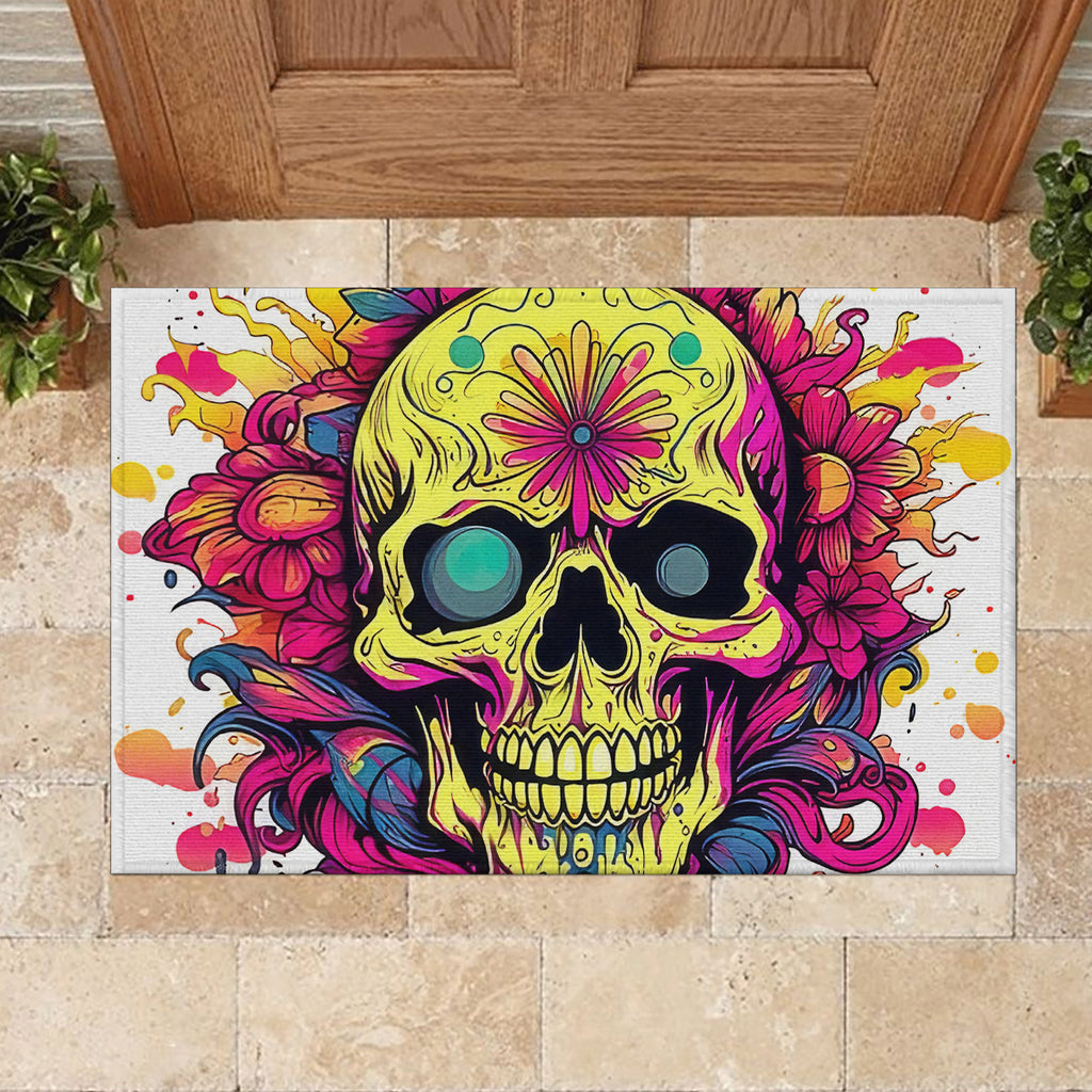 Flower Skull Rubber Doormat Judge Me When You're Perfect Otherwise Shut Up