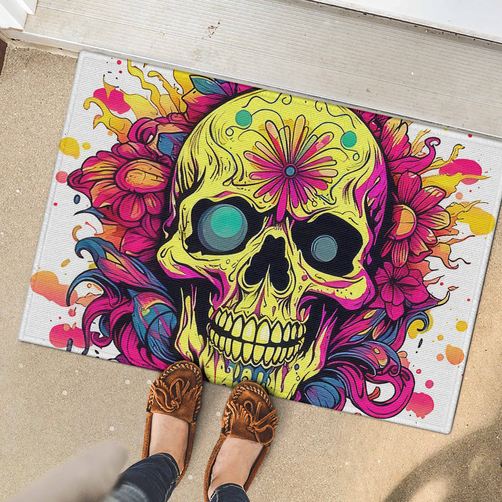 Flower Skull Rubber Doormat Judge Me When You're Perfect Otherwise Shut Up