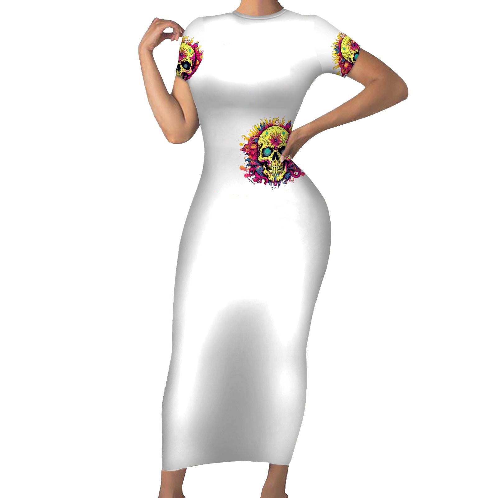 flower-skull-short-sleeve-bodycon-dress-judge-me-when-youre-perfect-otherwise-shut-up