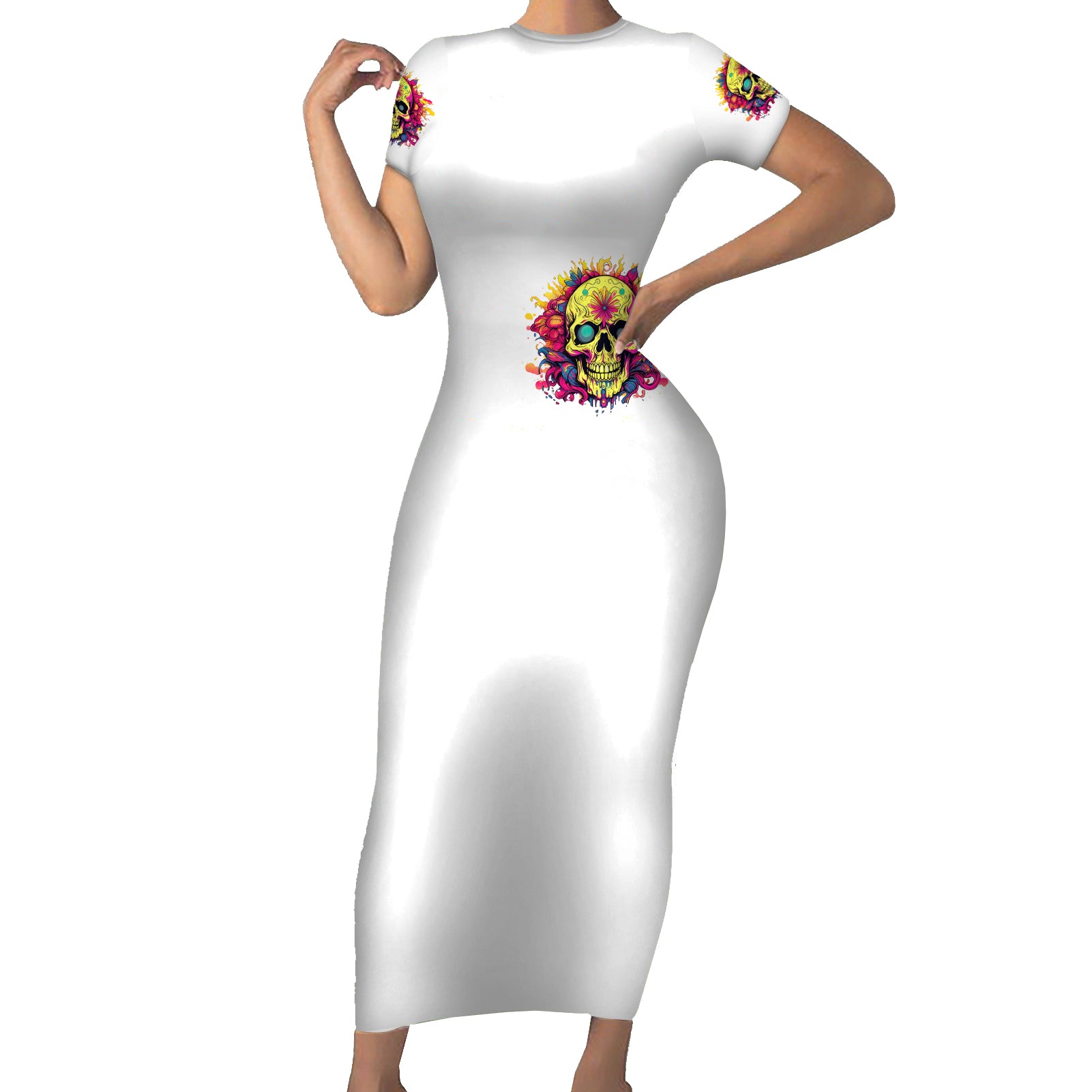 Flower Skull Short Sleeve Bodycon Dress Judge Me When You're Perfect Otherwise Shut Up