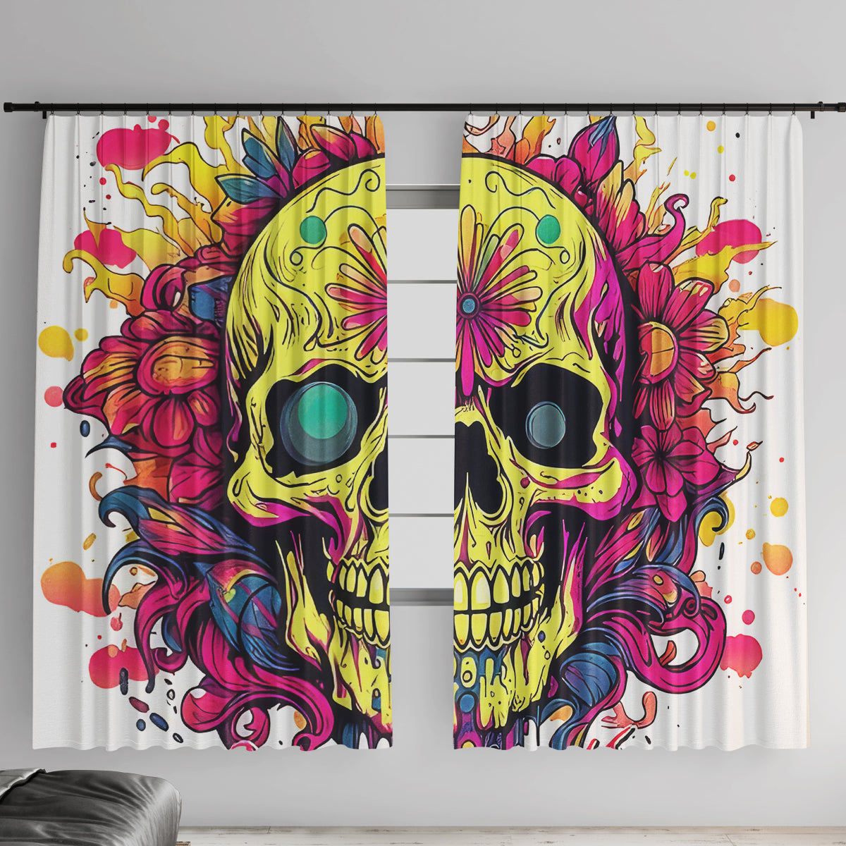 Flower Skull Window Curtain Judge Me When You're Perfect Otherwise Shut Up