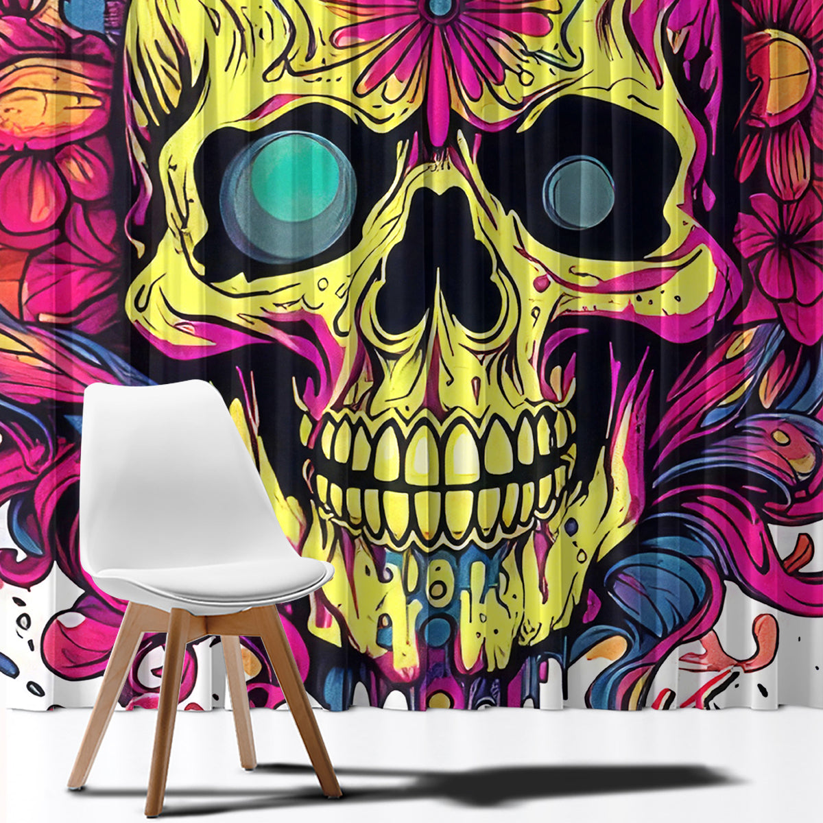 Flower Skull Window Curtain Judge Me When You're Perfect Otherwise Shut Up
