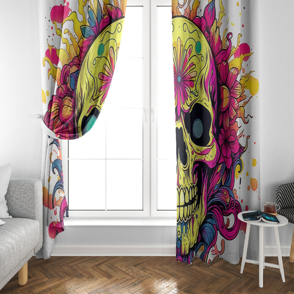 Flower Skull Window Curtain Judge Me When You're Perfect Otherwise Shut Up