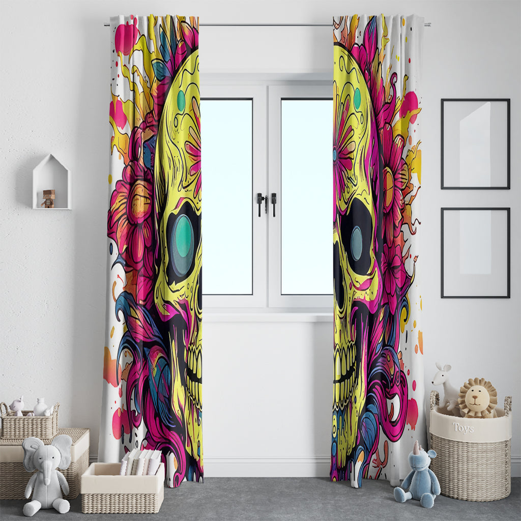Flower Skull Window Curtain Judge Me When You're Perfect Otherwise Shut Up
