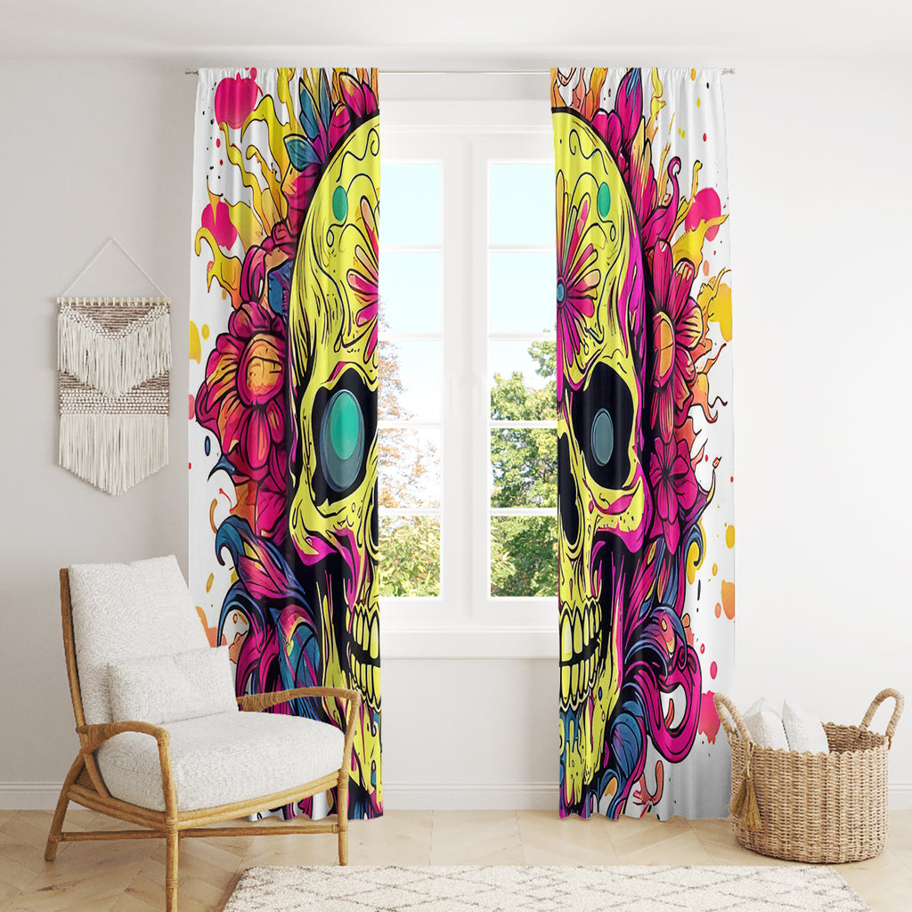 Flower Skull Window Curtain Judge Me When You're Perfect Otherwise Shut Up