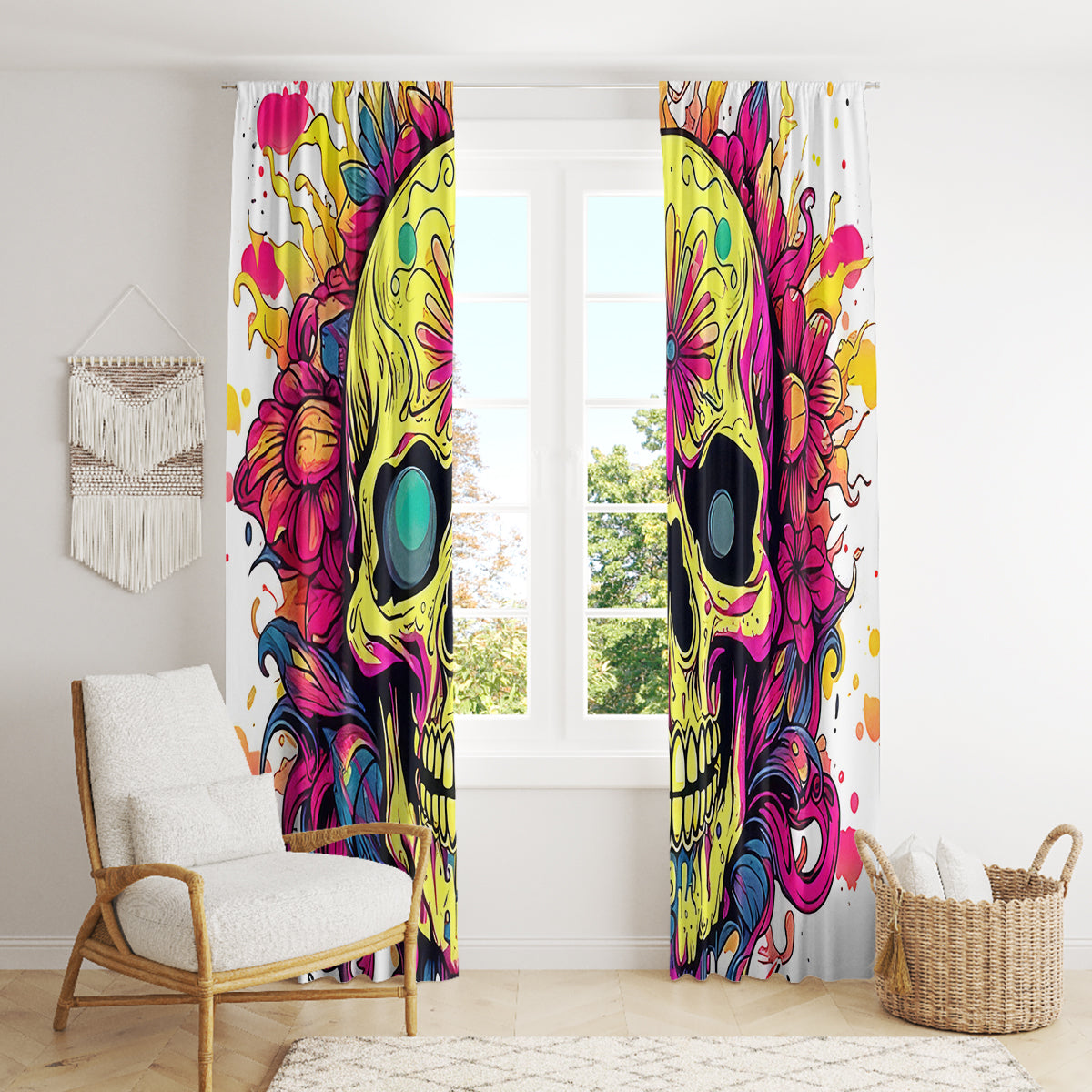 Flower Skull Window Curtain Judge Me When You're Perfect Otherwise Shut Up