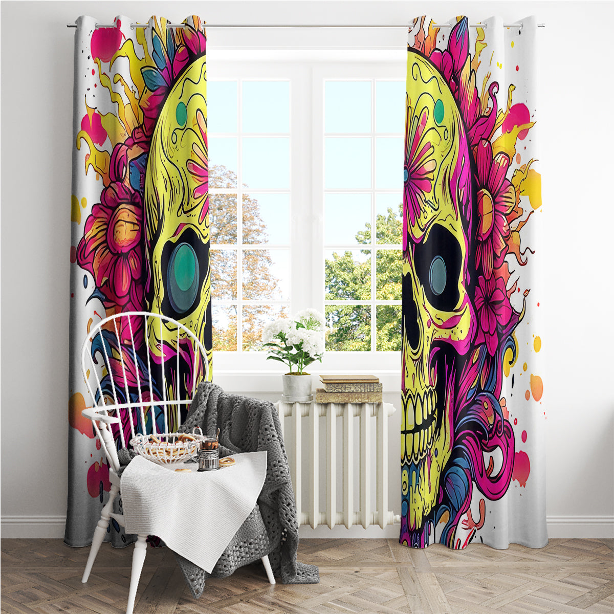 Flower Skull Window Curtain Judge Me When You're Perfect Otherwise Shut Up