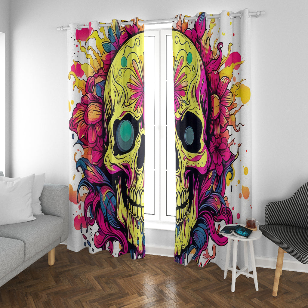 Flower Skull Window Curtain Judge Me When You're Perfect Otherwise Shut Up