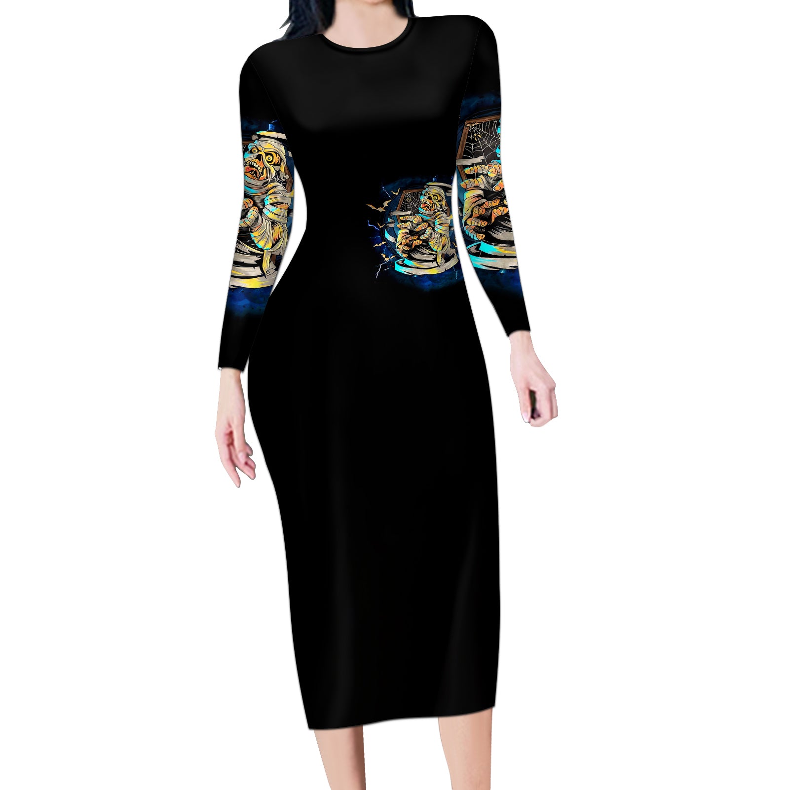 mummy-skull-long-sleeve-bodycon-dress-im-going-to-hell-to-pick-you-up
