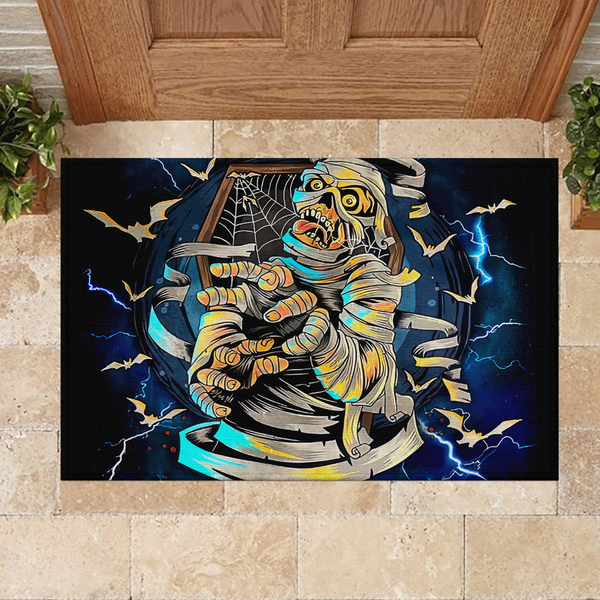 Mummy Skull Rubber Doormat I'm Going To Hell to Pick You Up