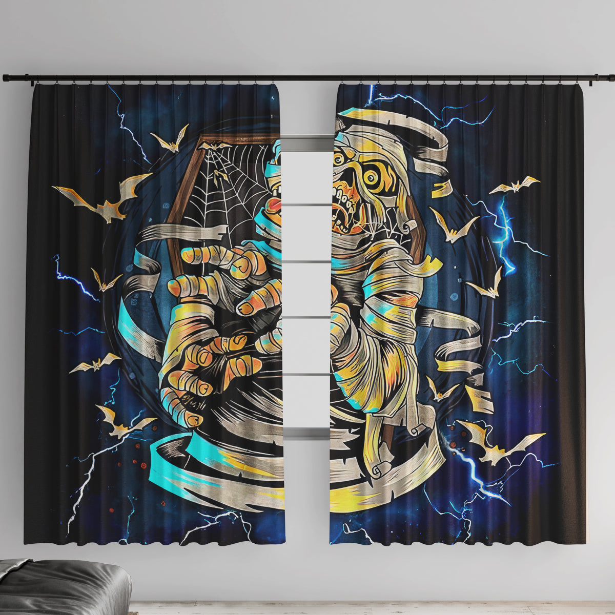 Mummy Skull Window Curtain I'm Going To Hell to Pick You Up