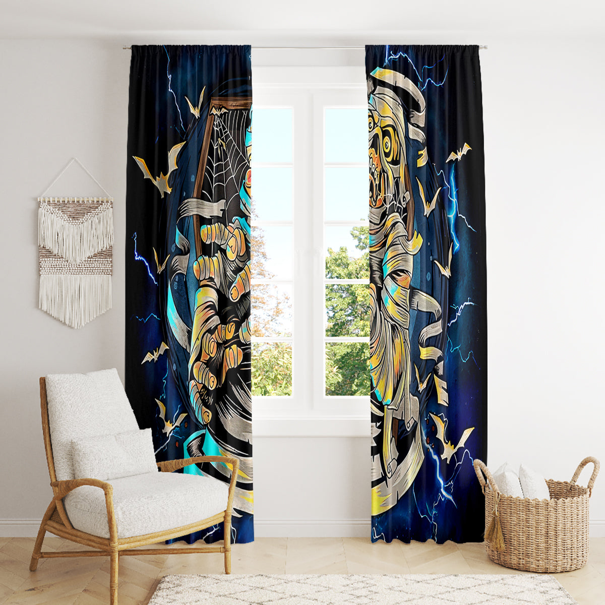 Mummy Skull Window Curtain I'm Going To Hell to Pick You Up