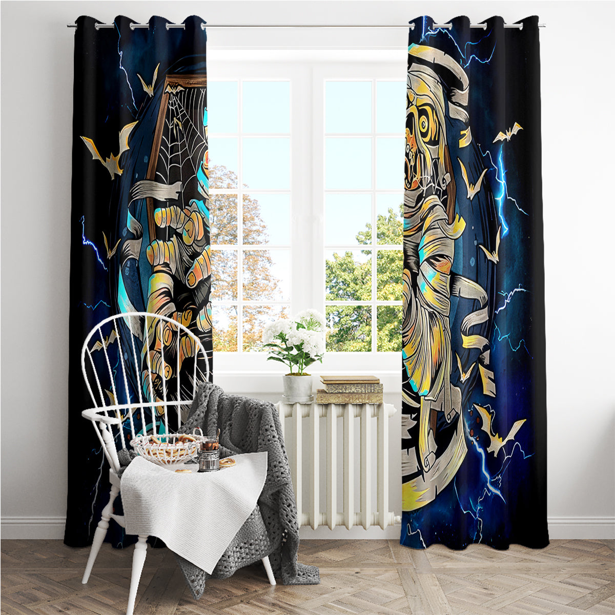 Mummy Skull Window Curtain I'm Going To Hell to Pick You Up