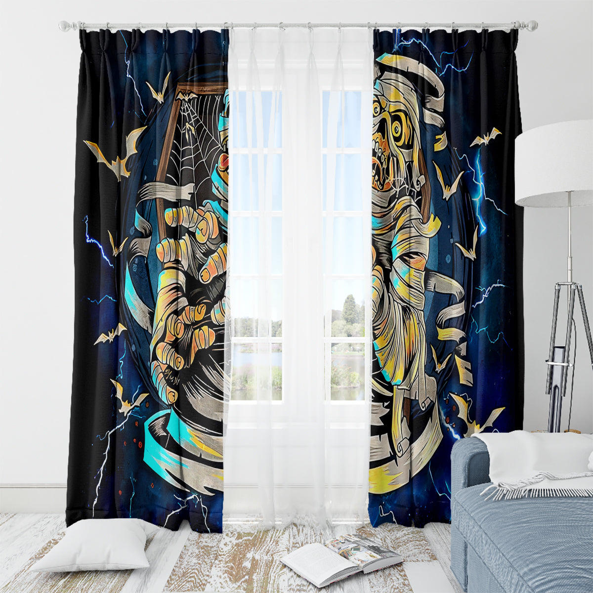 Mummy Skull Window Curtain I'm Going To Hell to Pick You Up