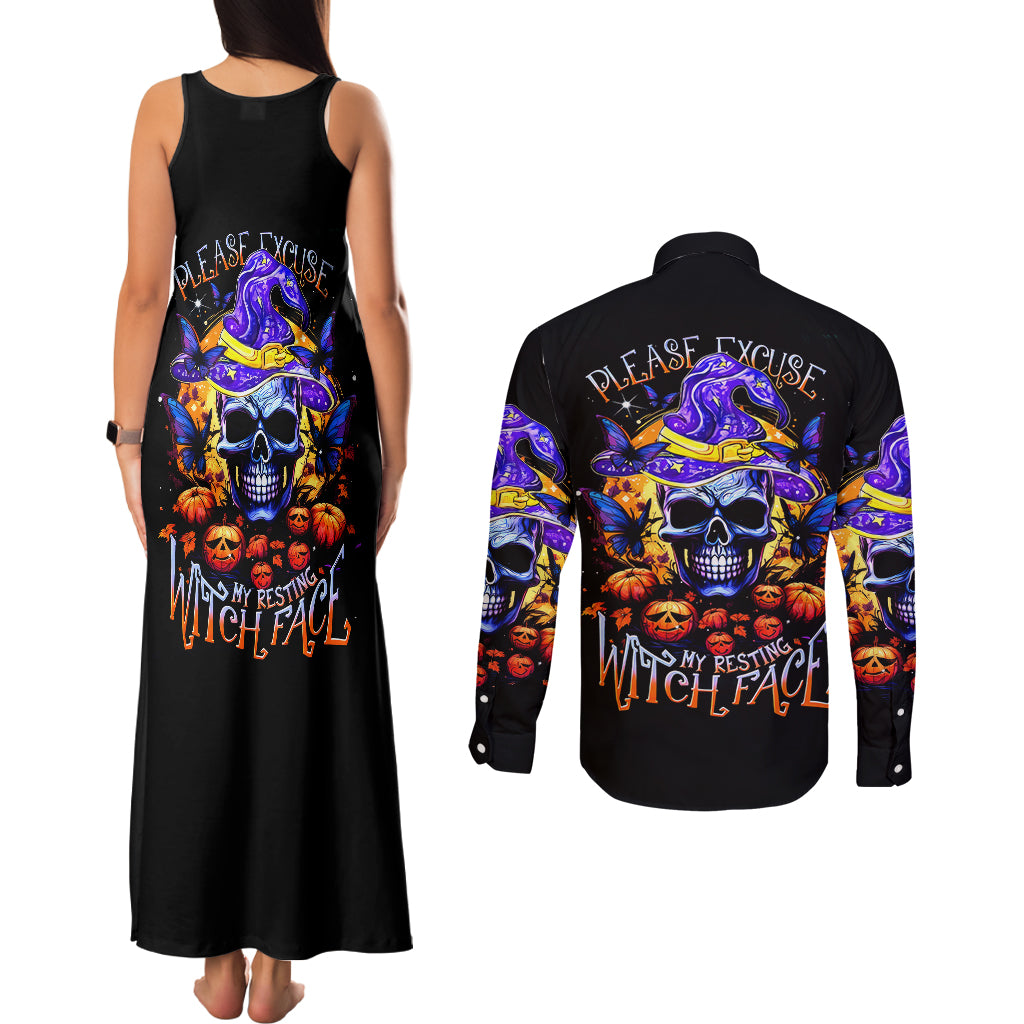 halloween-skull-couples-matching-tank-maxi-dress-and-long-sleeve-button-shirts-please-excuse-my-resting-witch-face