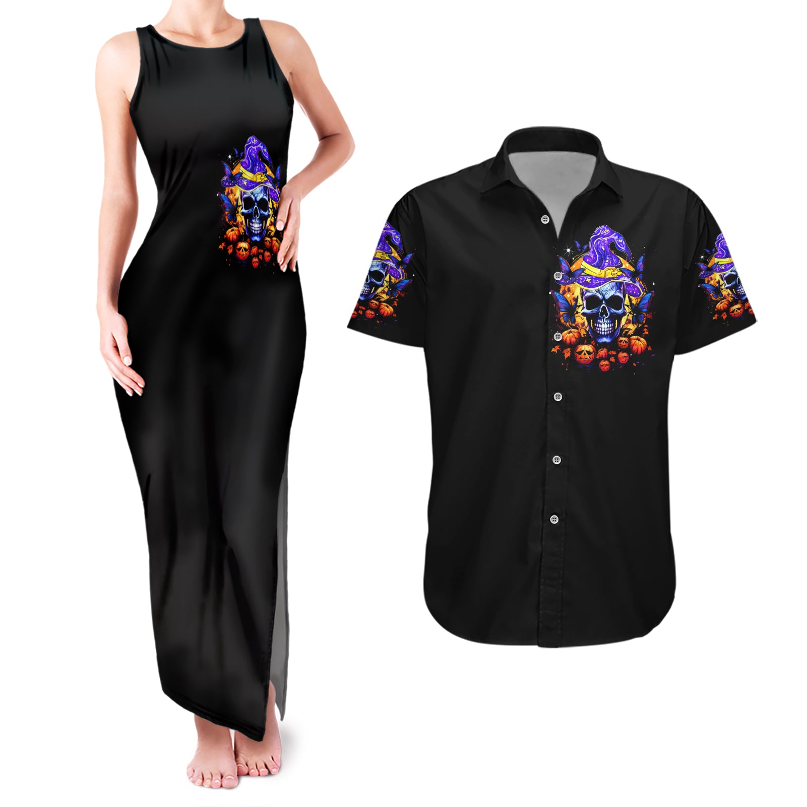 Halloween Skull Couples Matching Tank Maxi Dress and Hawaiian Shirt Please Excuse My Resting Witch Face
