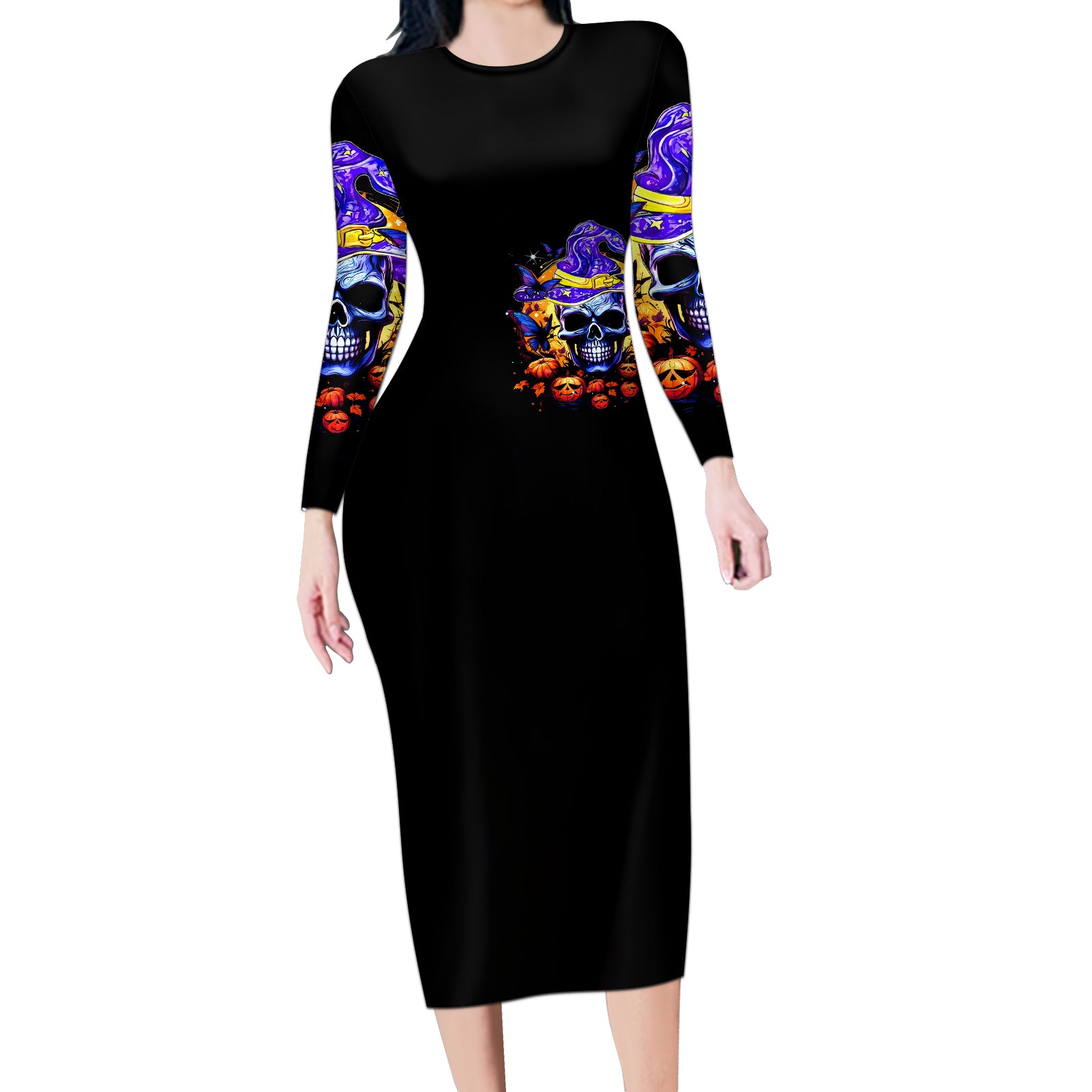 halloween-skull-long-sleeve-bodycon-dress-please-excuse-my-resting-witch-face
