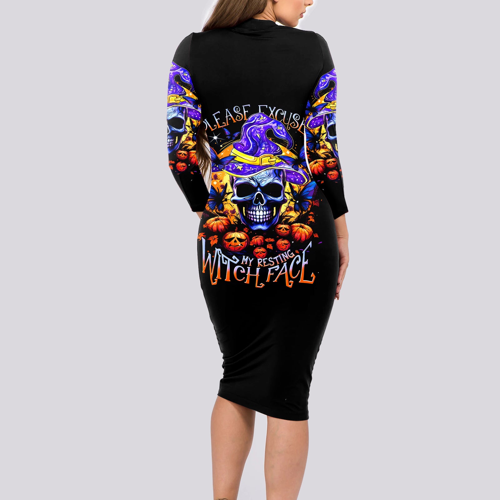 halloween-skull-long-sleeve-bodycon-dress-please-excuse-my-resting-witch-face