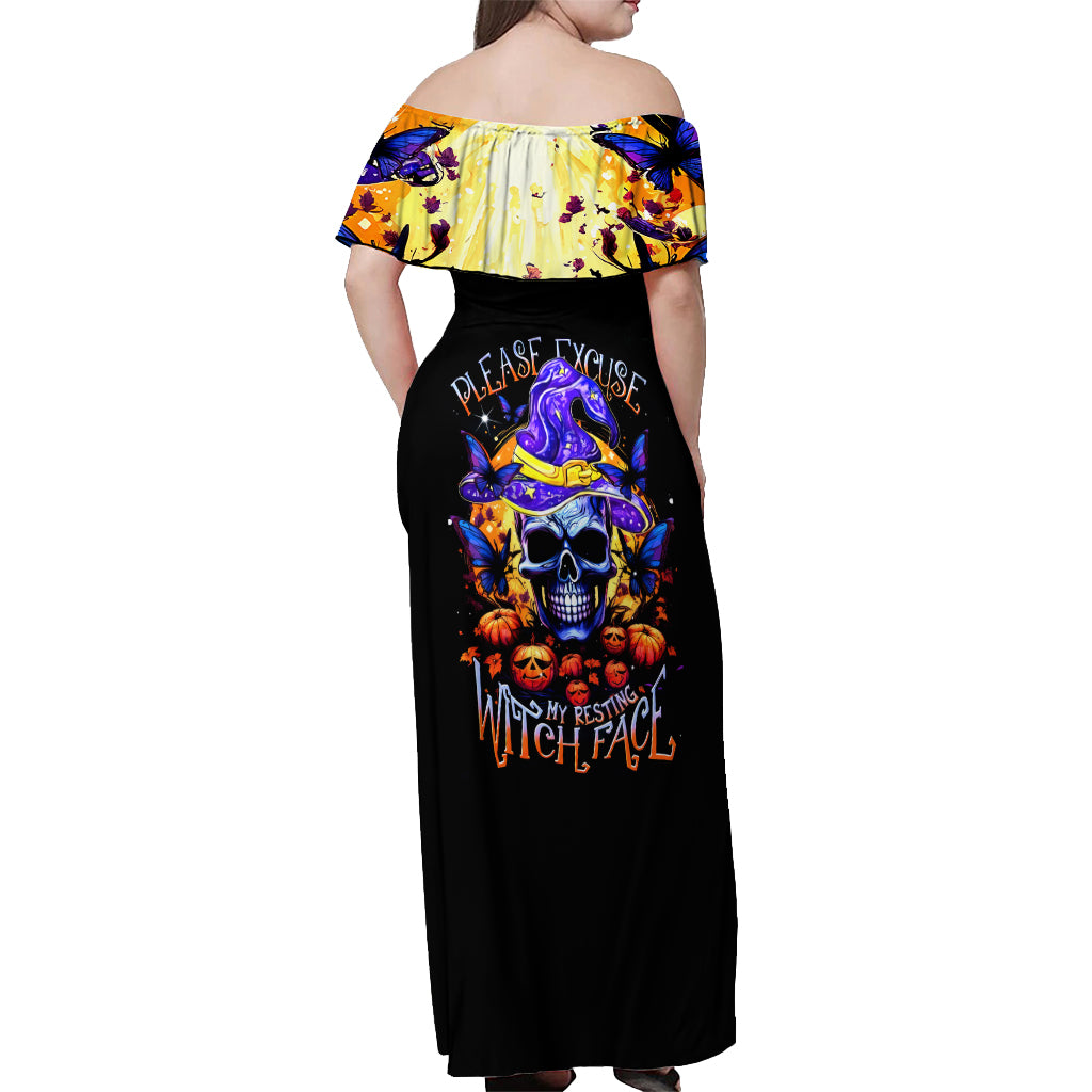 Halloween Skull Off Shoulder Maxi Dress Please Excuse My Resting Witch Face